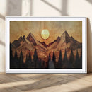 Wood Style Abstract Mountain Sunset Canvas Wall Art Print -