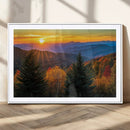 Golden Sunset Over Mountain Forest Canvas Wall Art Print -