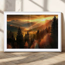 Golden Sunset Over Mountain Forest Canvas Wall Art Print -