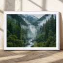 Mountain Forest River Canvas Wall Art Print - Serene Nature