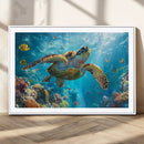 Sea Turtle Underwater Canvas Wall Art Print - Vibrant Ocean