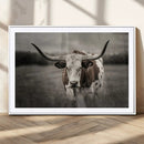 Texas Longhorn Cow Canvas Wall Art Print - Large Rustic