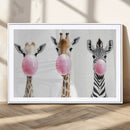 Bubblegum Animals Canvas Wall Art - Playful Giraffe and