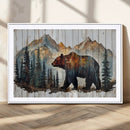 Rustic Grizzly 399 Bear and Mountain Wood Canvas Wall Art -