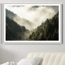 Misty Valley Wall Art Canvas Print – Foggy Forest Pine Trees