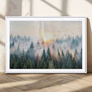 Misty Pine Forest Wall Art Canvas, Sunrise Over Foggy Trees