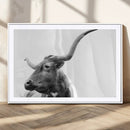 Longhorn Wall Art Canvas Print – Framed Monochrome Ranch Cow