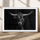 Texas Longhorn Wall Art Canvas Print – Framed Monochrome