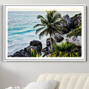 Tropical Coastline Wall Art Canvas Print – Framed Palm Tree