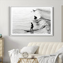 Surfers on Waves Wall Art Canvas Print – Framed Black and