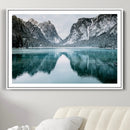 Mountain Lake Wall Art Canvas Print – Snowy Peaks Winter