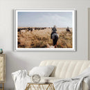 Western Wall Art Canvas Print – Framed Cowboy Cattle Drive