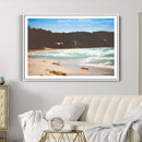 Tranquil Beach Scene Wall Art Canvas Print – Framed Blue