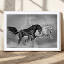 Wild Horses Wall Art Canvas Print – Framed Black and White