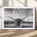 Longhorn Black and White Wall Art – Rustic Western Bull
