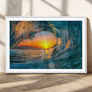 Ocean Wave Sunset Wall Art | Large Coastal Wave Canvas Print