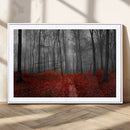 Red Forest Floor Canvas Wall Art – Mystical Foggy Woodland