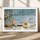 Seashells on Rustic Wooden Background, Seashells Wall Art