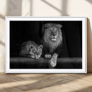 Large Black and White Lion Couple Wall Art Canvas Print –
