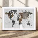Modern Metallic World Map Canvas Wall Art – Framed