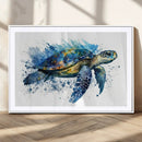 Turtle Wall Art Canvas Print, Framed Watercolor Turtle Art