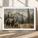 Rustic Grizzly 399 Bear Family Wall Art Canvas Print
