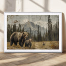 Rustic Grizzly 399 Bear Family Wall Art Canvas Print