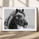 Winter Horse Canvas Print | Large 3-Panel Black White Equine