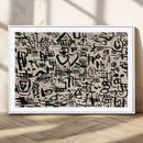 Abstract Love and Chaos Canvas Print, Black Symbols on Beige
