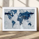 Modern Blue World Map Canvas Print – Framed Wall Art,