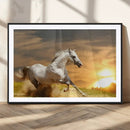 Large Wall Art Galloping White Horse at Sunset Canvas Print