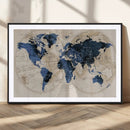 Vintage Blue World Map Canvas Wall Art – Antique Style