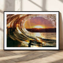 Golden Wave Sunset Triptych Canvas Art, Giclee Canvas Print