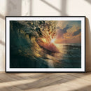 Ocean Wave Sunset Canvas Wall Art – Triptych Seascape Print