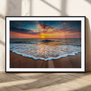 Sunset Beach Canvas Wall Art – Colorful Ocean Waves Triptych