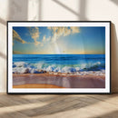 Tropical Beach Sunset Canvas Art, Ocean Waves and Sandy
