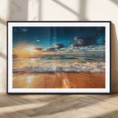 Golden Sunset Beach Triptych Canvas Art, Giclee Coastal Wall