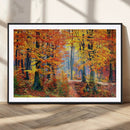 Autumn Red Forest Triptych Canvas Wall Art Print, Forest