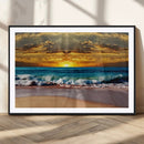 Ocean Sunrise Over Golden Beach Waves, Giclee Canvas Wall