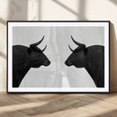 Spanish Bull Art - Framed Black and White Bull Canvas Print