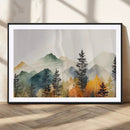 Abstract Watercolor Mountains and Trees Autumn Wall Art,