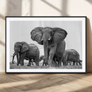 Black White Elephant Family Wall Art Canvas Print