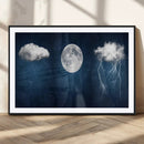 Dark Blue Cloud Art, 3 Piece Indigo Blue Wall Art, Aesthetic
