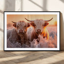 Highland Cows at Sunrise Wall Art Canvas Set – Serene and
