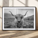 Black White Scottish Highland Cow Canvas Farm Wall Art