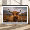 Highland Cow Longhorn Wall Art – Rustic Canvas Print, Framed