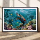 Sea Turtle and Coral Reef Triptych Wall Art – Vibrant