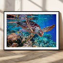 Underwater Coral Reef Sea Turtle Wall Art Canvas Print,