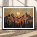 Wood Style Abstract Mountain Sunset Canvas Wall Art Print -