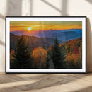 Golden Sunset Over Mountain Forest Canvas Wall Art Print -